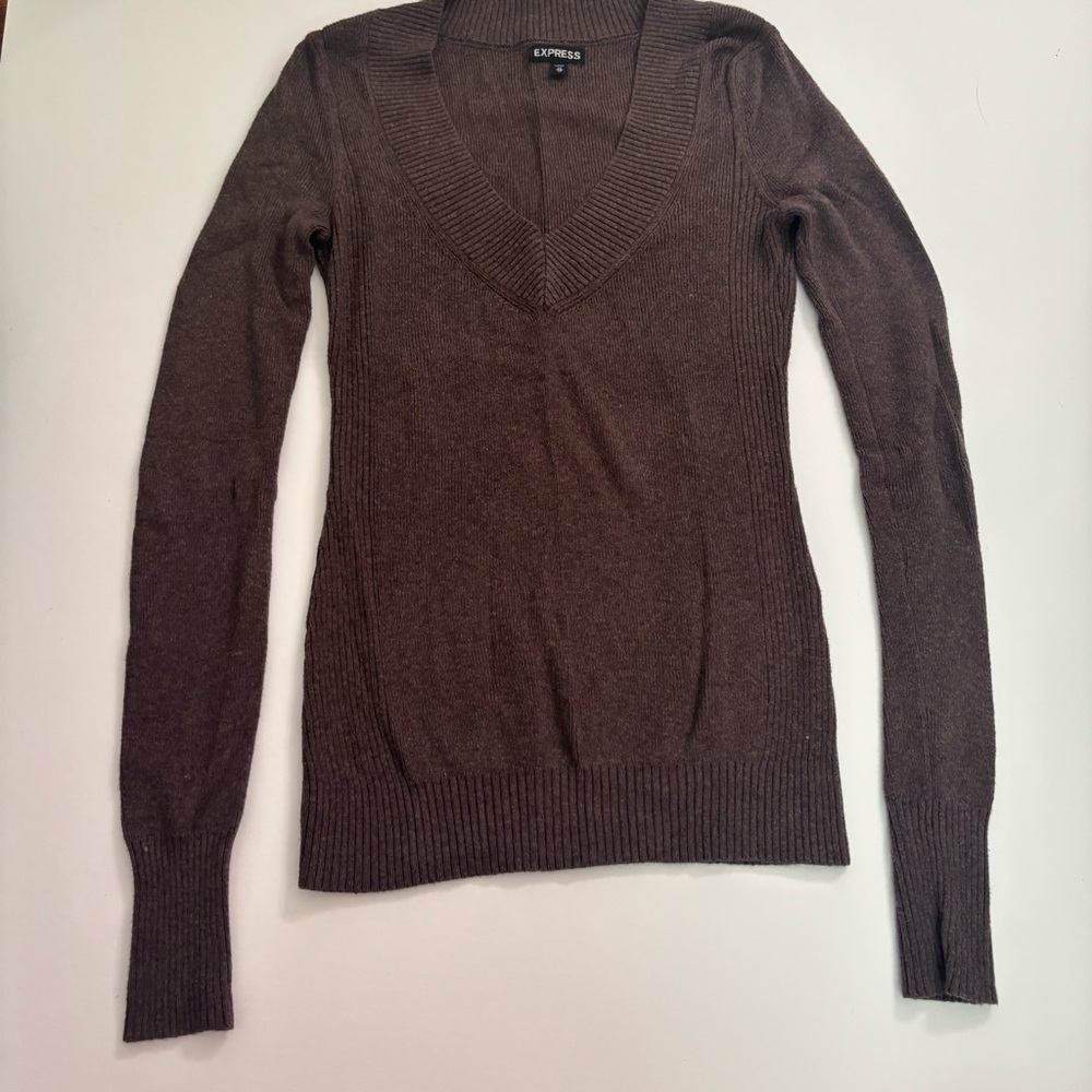 brown tight soft sweater